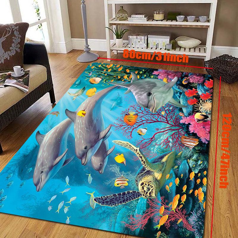 Non Slip Ocean World Area Rug Anti Fatigue Shaggy Floor Carpet