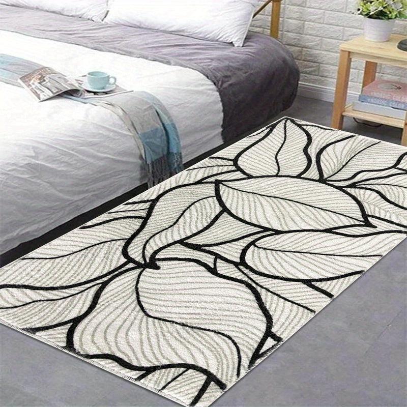 Modern Non Slip Floor Mat Soft Leaf Pattern Absorbent Polyester Carpet