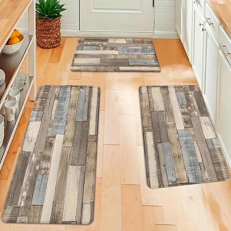 Wooden Pattern Kitchen Rug Polyester Anti slip Mat Farmhouse Home Decor