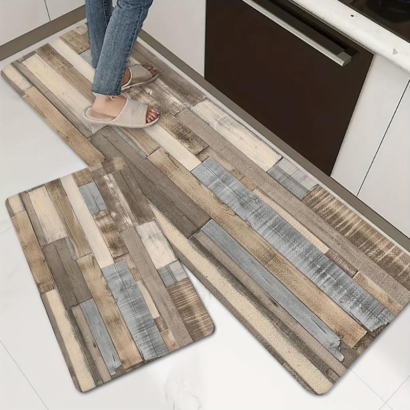 Wooden Pattern Kitchen Rug Polyester Anti slip Mat Farmhouse Home Decor