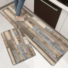 Wooden Pattern Kitchen Rug Polyester Anti slip Mat Farmhouse Home Decor
