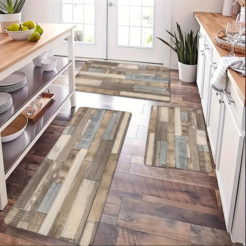 Wooden Pattern Kitchen Rug Polyester Anti slip Mat Farmhouse Home Decor
