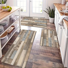 Wooden Pattern Kitchen Rug Polyester Anti slip Mat Farmhouse Home Decor