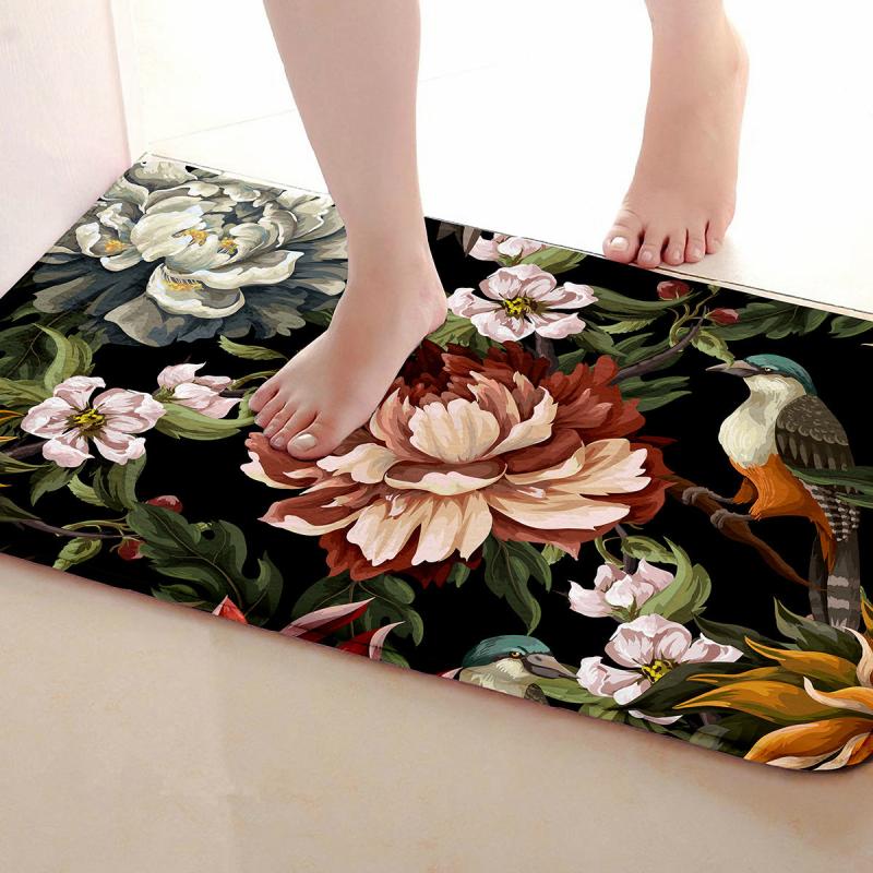 3D Flower Bird Print Floor Mat Non Slip Mat