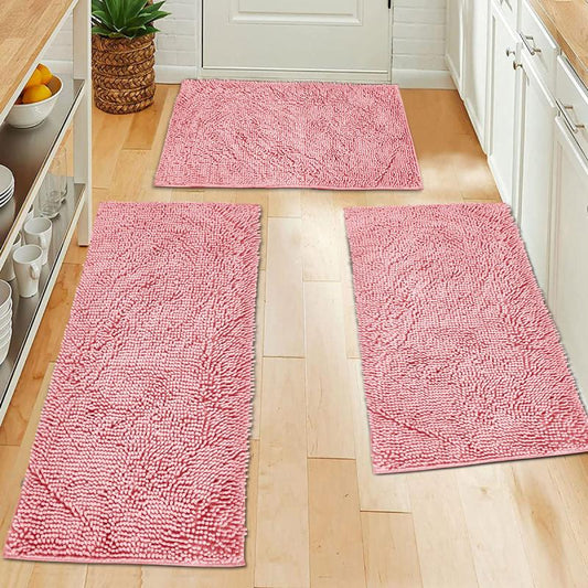 Soft Pink Chenille Floor Mat for Bathroom Decor
