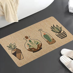 Retro Cactus Flower Pot Carpet Mat Waterproof Kitchen Bathroom Rug Decor