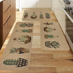 Retro Cactus Flower Pot Carpet Mat Waterproof Kitchen Bathroom Rug Decor