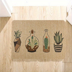 Retro Cactus Flower Pot Carpet Mat Waterproof Kitchen Bathroom Rug Decor