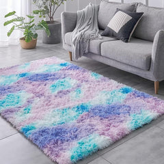Shaggy Tie Dye Rugs for Girls Room Soft Carpet Fuzzy Fluffy Rug for Bedroom