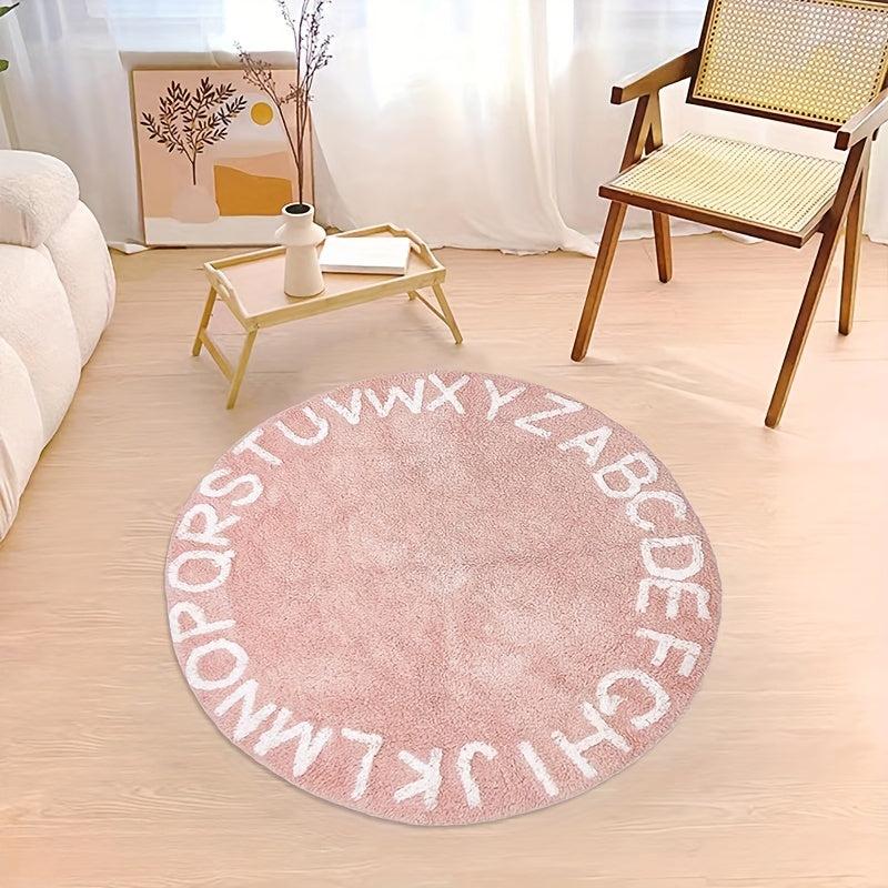 Nordic Style Alphabet Round Rug for Kids Room Decor