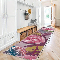 Pink Flower Hallway Runner Rug Soft Carpet for Entryway Stair Hotel