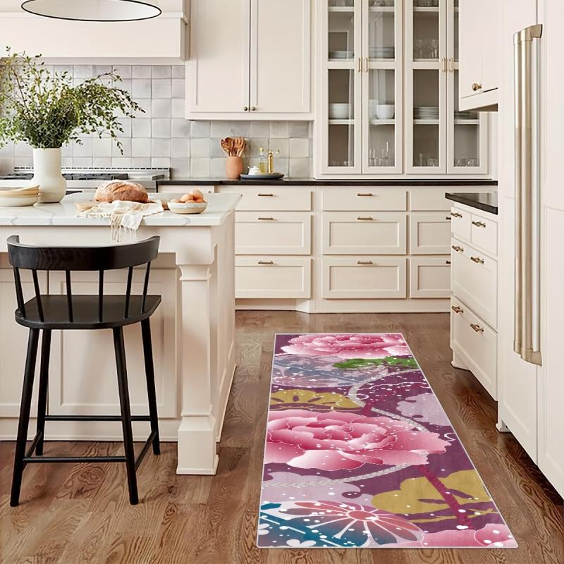 Pink Flower Hallway Runner Rug Soft Carpet for Entryway Stair Hotel