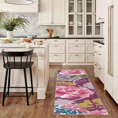Pink Flower Hallway Runner Rug Soft Carpet for Entryway Stair Hotel