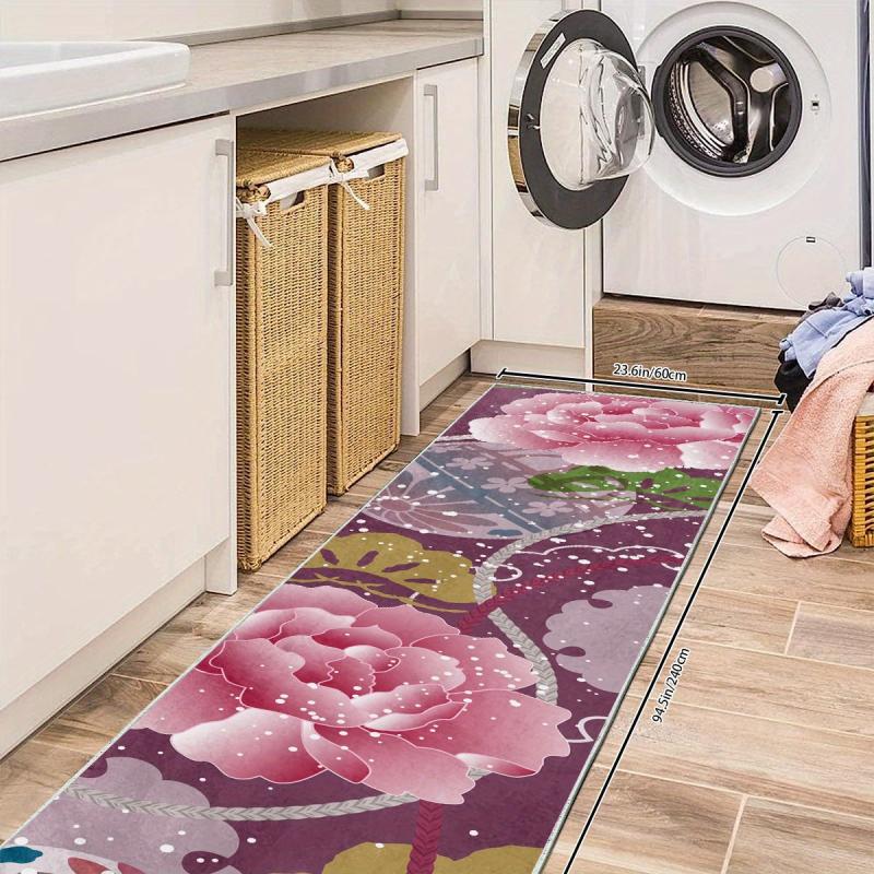 Pink Flower Hallway Runner Rug Soft Carpet for Entryway Stair Hotel