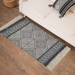 Retro Tassel Woven Geometric Pattern Mat for Living Room & Bedroom