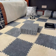 10pcs Plush Puzzle Foam Floor Mat Interlocking Carpet Fluffy Area Rug