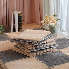 10pcs Plush Puzzle Foam Floor Mat Interlocking Carpet Fluffy Area Rug