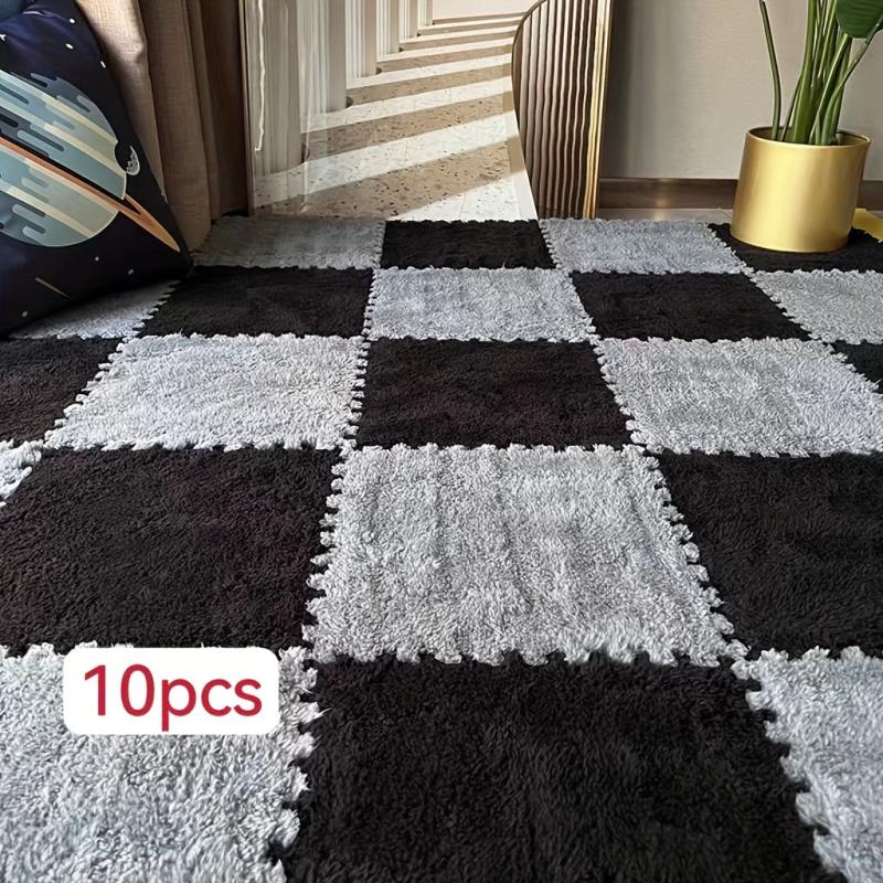 10pcs Plush Puzzle Foam Floor Mat Interlocking Carpet Fluffy Area Rug