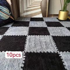 10pcs Plush Puzzle Foam Floor Mat Interlocking Carpet Fluffy Area Rug