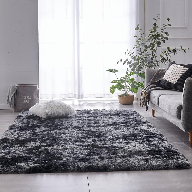 Dark Grey Shaggy Area Rug for Living Room Bedroom Nursery