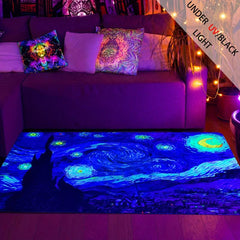 Glow in the Dark Flannel Rug Painting Pattern Non Slip Mat UV Reactive Room Deco