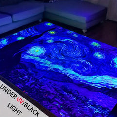 Glow in the Dark Flannel Rug Painting Pattern Non Slip Mat UV Reactive Room Deco
