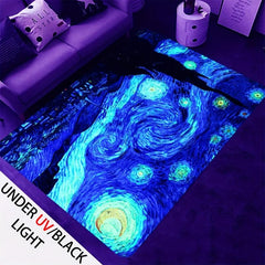 Glow in the Dark Flannel Rug Painting Pattern Non Slip Mat UV Reactive Room Deco