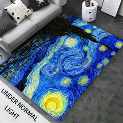 Glow in the Dark Flannel Rug Painting Pattern Non Slip Mat UV Reactive Room Deco