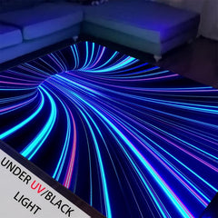 UV Light Flannel Luminous Illusion Carpet Colourful 3D Swirl Illusion Rug