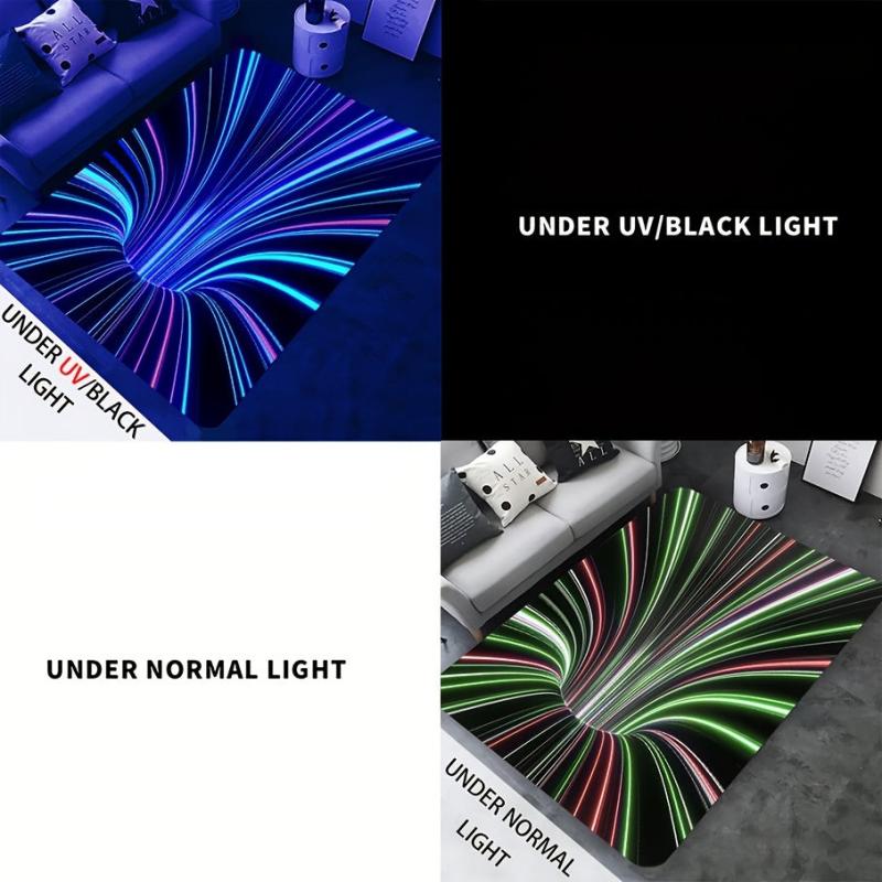 UV Light Flannel Luminous Illusion Carpet Colourful 3D Swirl Illusion Rug