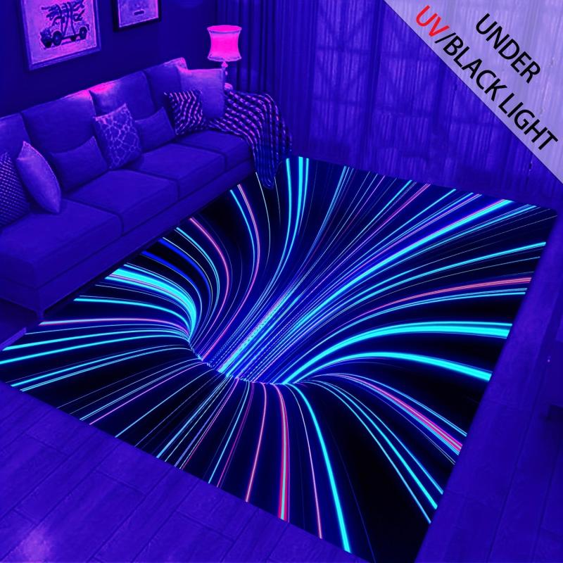 UV Light Flannel Luminous Illusion Carpet Colourful 3D Swirl Illusion Rug