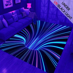 UV Light Flannel Luminous Illusion Carpet Colourful 3D Swirl Illusion Rug