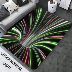 UV Light Flannel Luminous Illusion Carpet Colourful 3D Swirl Illusion Rug