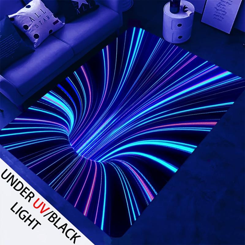 UV Light Flannel Luminous Illusion Carpet Colourful 3D Swirl Illusion Rug