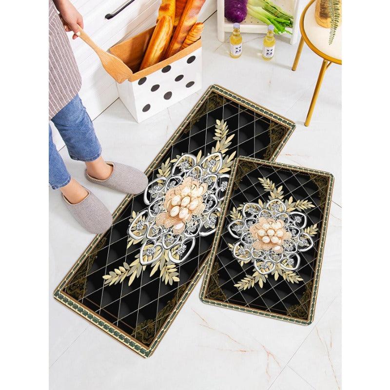 Modern Floral Area Rug Non Slip Washable Polyester Floor Mats