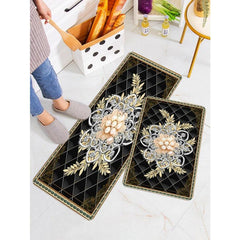 Modern Floral Area Rug Non Slip Washable Polyester Floor Mats