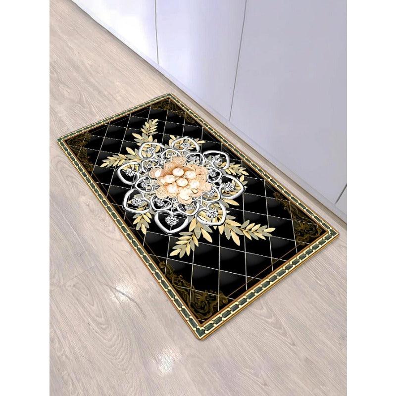 Modern Floral Area Rug Non Slip Washable Polyester Floor Mats