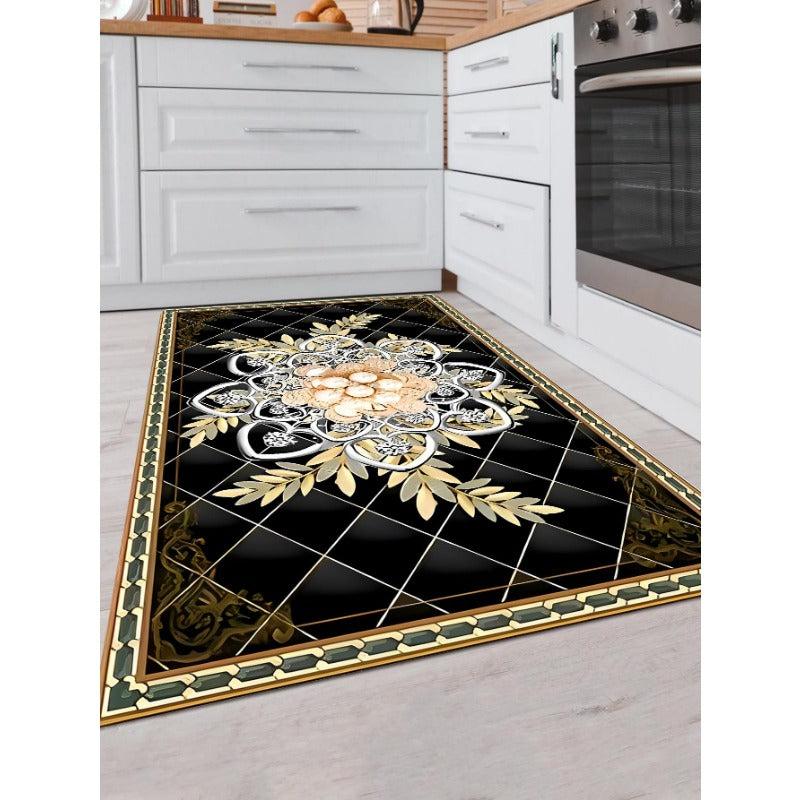 Modern Floral Area Rug Non Slip Washable Polyester Floor Mats