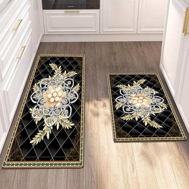 Modern Floral Area Rug Non Slip Washable Polyester Floor Mats