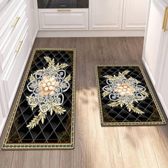 Modern Floral Area Rug Non Slip Washable Polyester Floor Mats