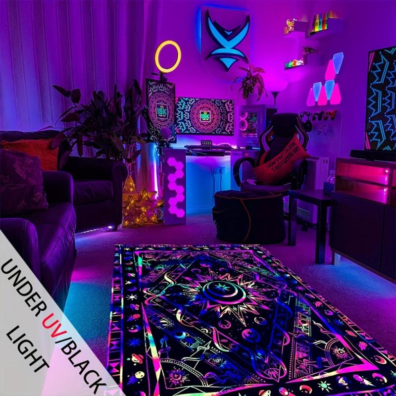 UV Light Flannel Luminous Bohemian Pattern Rug Non Slip Mat