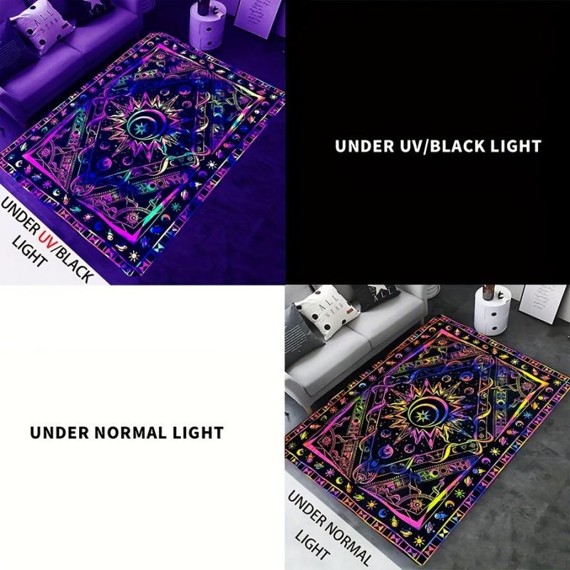 UV Light Flannel Luminous Bohemian Pattern Rug Non Slip Mat