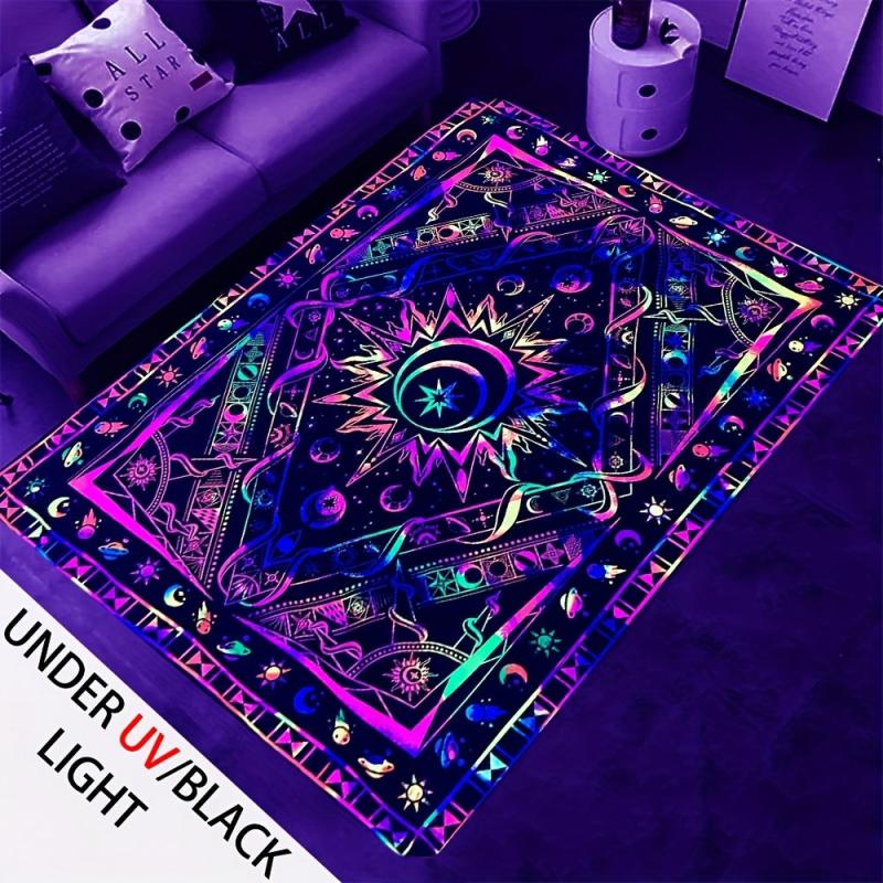 UV Light Flannel Luminous Bohemian Pattern Rug Non Slip Mat