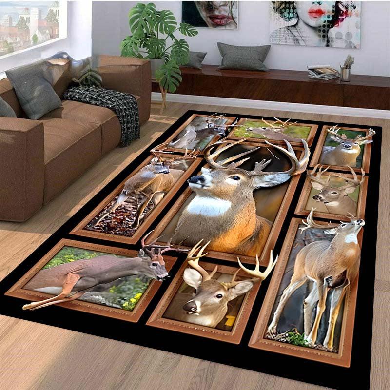 3D Printing Deer Pattern Christmas Door Floor Mat Non-slip Living Room Decor Rug