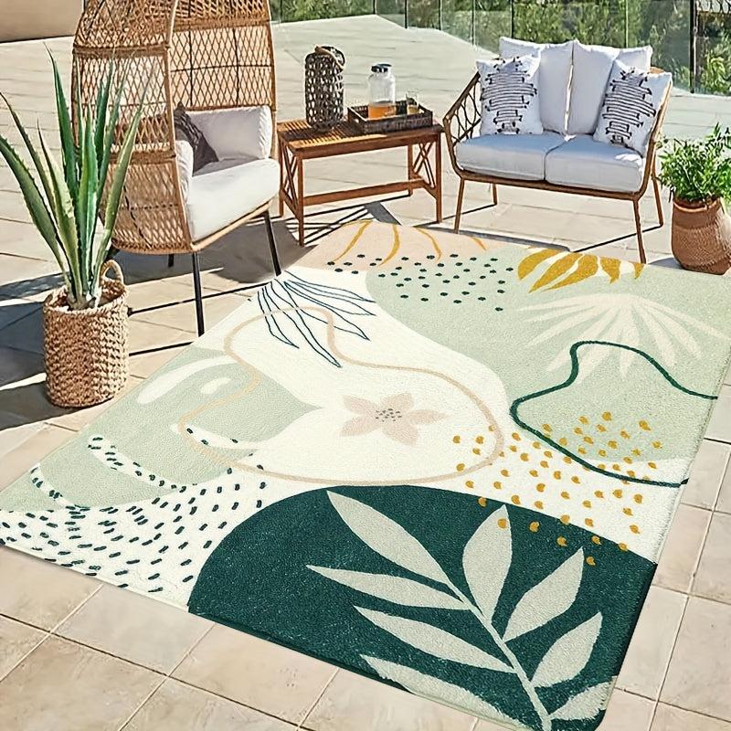 Green Botanical Print Washable Area Rug for Living Room Boho Throw Large Bedroom