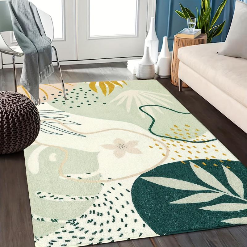 Green Botanical Print Washable Area Rug for Living Room Boho Throw Large Bedroom
