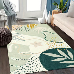 Green Botanical Print Washable Area Rug for Living Room Boho Throw Large Bedroom