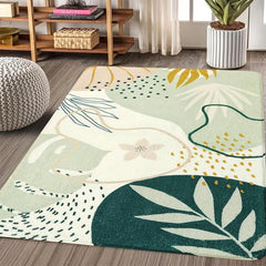 Green Botanical Print Washable Area Rug for Living Room Boho Throw Large Bedroom