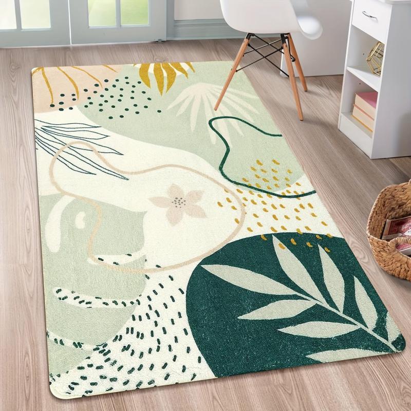 Green Botanical Print Washable Area Rug for Living Room Boho Throw Large Bedroom
