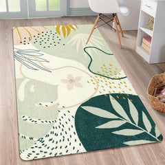 Green Botanical Print Washable Area Rug for Living Room Boho Throw Large Bedroom